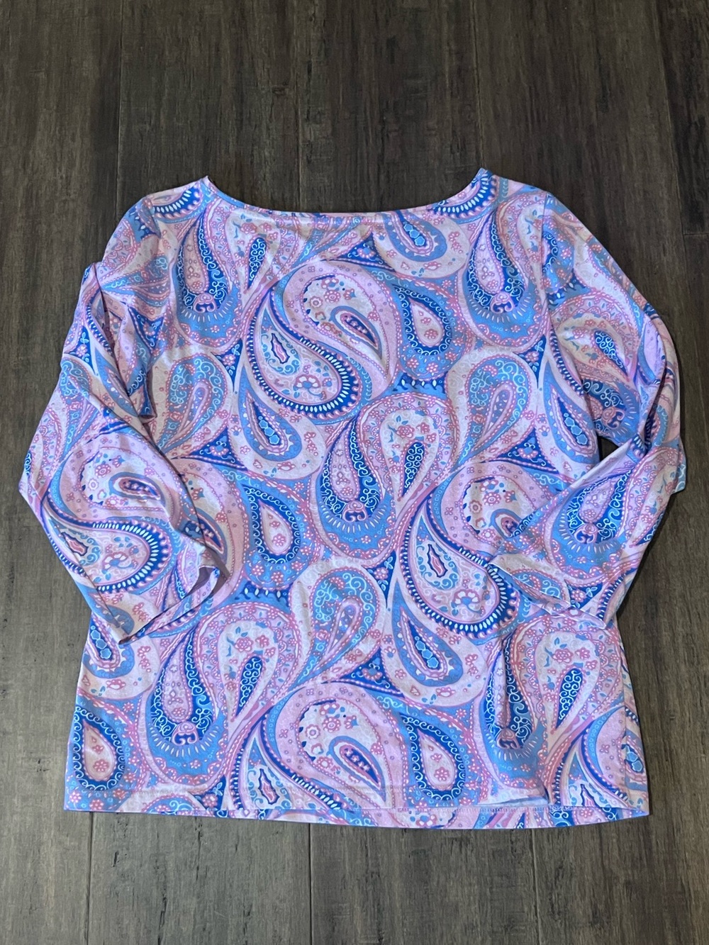 Talbots women’s blue pink paisley cotton spandex t shirt top sz L